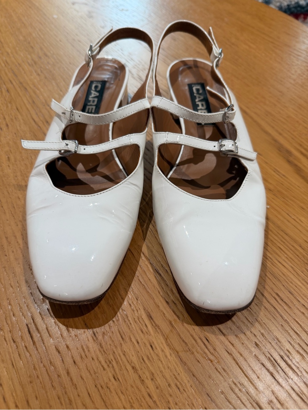 Carel White Patent Leather Mary Jane Slingback Flats